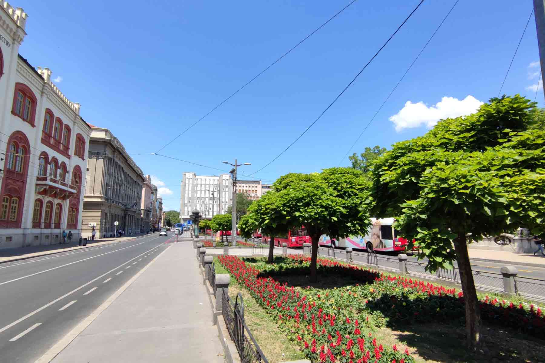 Zgrada Etnografskog muzeja u Beogradu na Studentskom trgu sa cvetnim aranžmanima
