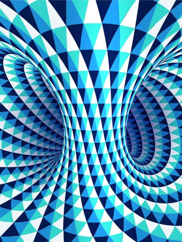 Apstraktni, AI generisani plavi patern (obrazac) sa hipnotišućim optičkim efektom, koji stvara iluziju dubine ili pokreta.