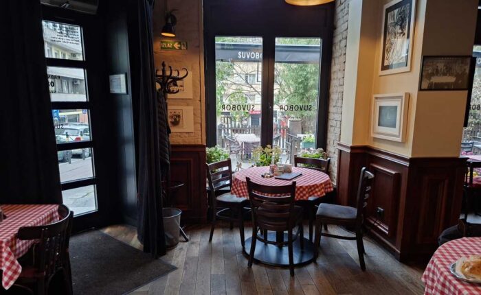 Table by the window at Suvobor restaurant in Belgrade Old Town