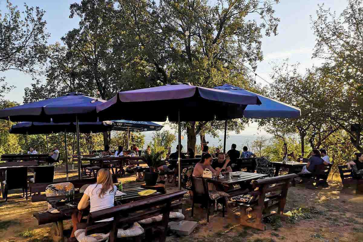 Terasa restorana Mitrovićev dom na Avali sa pogledom na prirodu