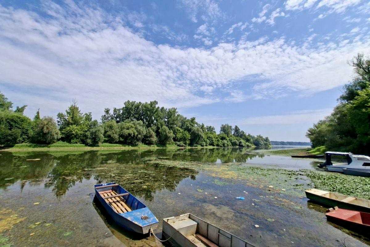 Skeljanska ada i reka Sava sa čamcima na obali kod Skele