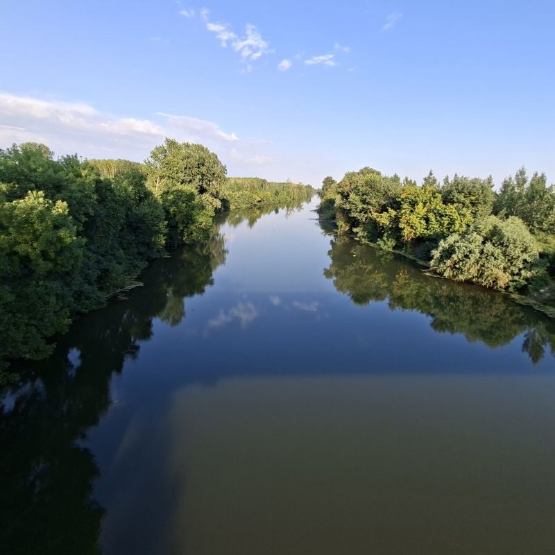 Panoramski pogled niz kanal Karaš između zelenih obala i gustog drveća